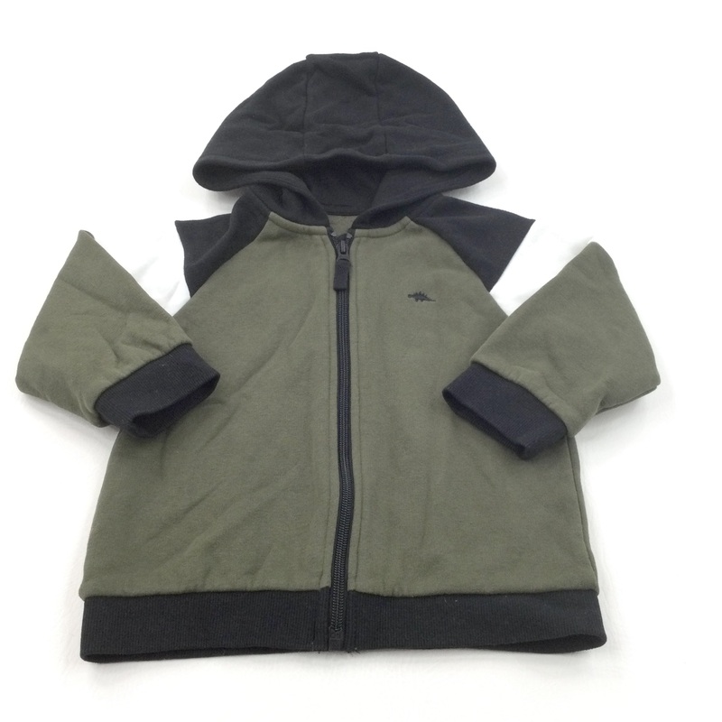 Dinosaur Motif Green, Black & White Zip Up Hoodie Sweatshirt - Boys 2-3 Years