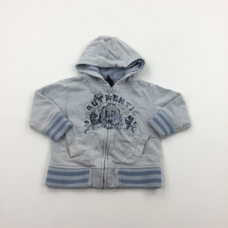 'Authentic' Pale Blue Zip Up Hoodie Sweatshirt - Boys 9-12 Months
