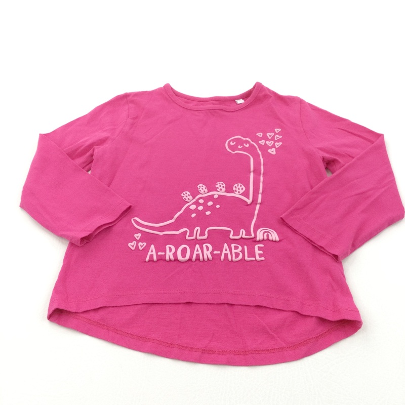 'A-Roar-Able' Dinosaur Hot Pink Long Sleeve Top - Girls 3-4 Years