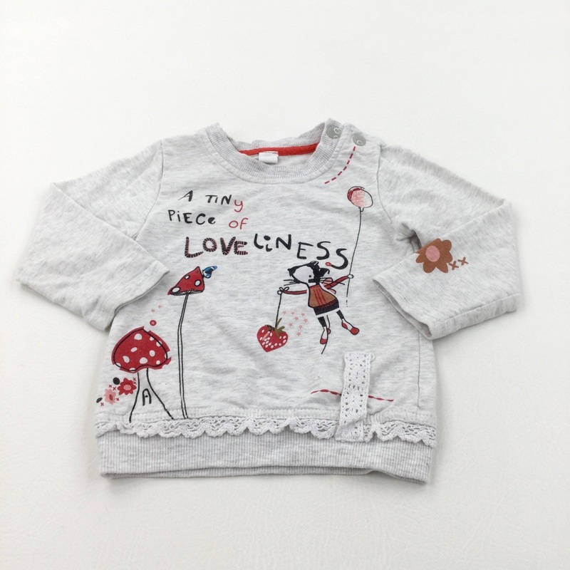 'A Tiny Piece Of Loveliness' Mouse & Toadstools Grey Lightweight Sweatshirt - Girls 18-24 Months