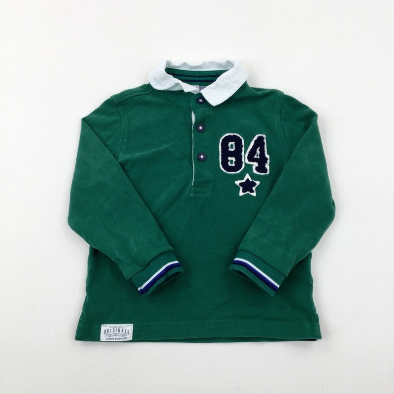 '84' Star Embroidered Green Rugby Shirt - Boys 18-24 Months
