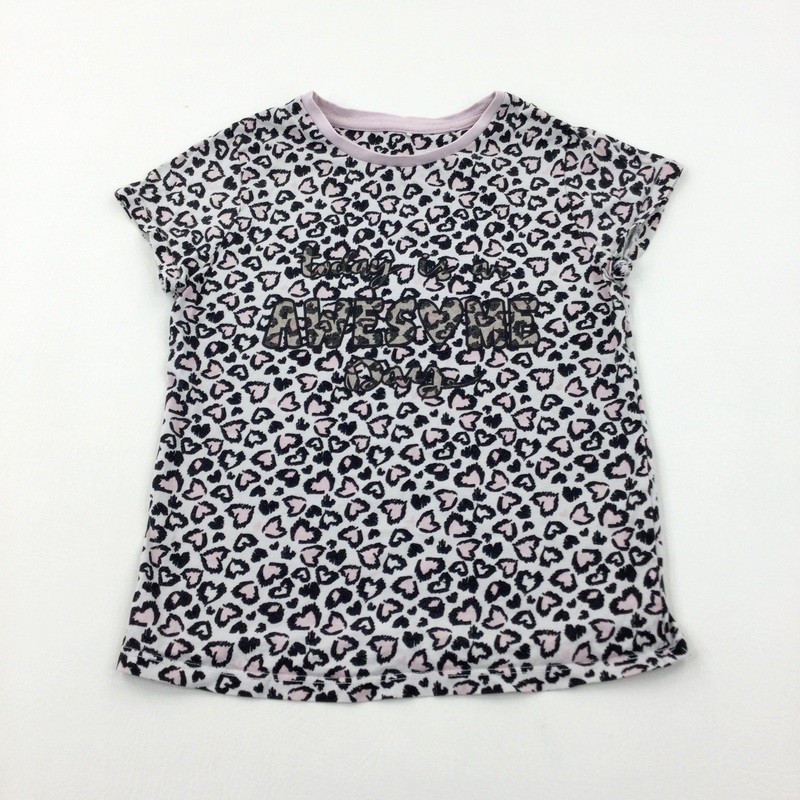 'Awesome' Hearts Black & White T-Shirt - Girls 7-8 Years